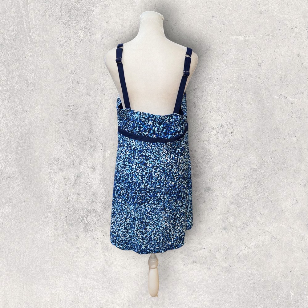Lands End Blue Mosaic Pebble Print Swim Dress One Piece Swimsuit Large 14-16 - Picture 3 of 5